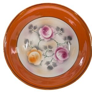 Registered Celebration Serving Bowl Orange Luster Rose Dish Germany Hand Painted